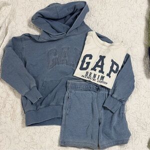 GAP Kids Denim look Blue Hoodie,Shorts and white T-Shirt Set